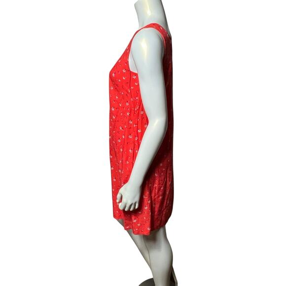 NWT GAP Red Floral Sleeveless Swing Dress Crisscross Back Summer XS Coral Mini - Picture 3 of 8